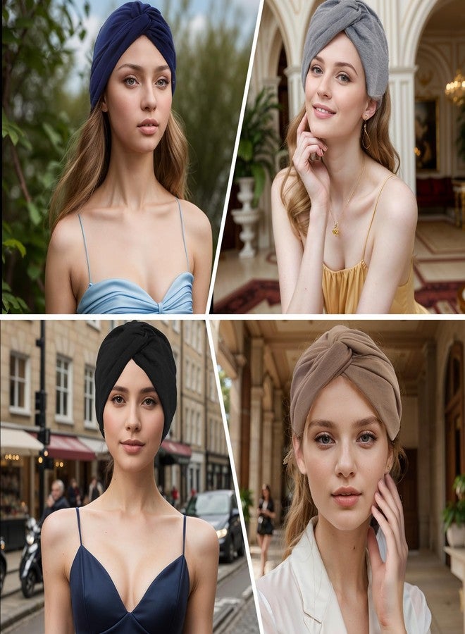 Sdfvsdg 4 Pcs Stretchy Turban Head Wraps for Women Pre Tied Knot Turban Hats Sleep Hats Cancer Headwear Chemo Headwrap 4 Colors - Image 5